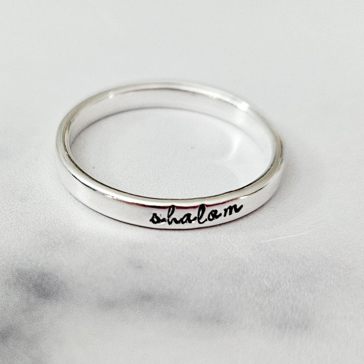 Shalom Sterling Silver Band Ring | Silver Jewish Pride Jewelry for Her Salt and Sparkle