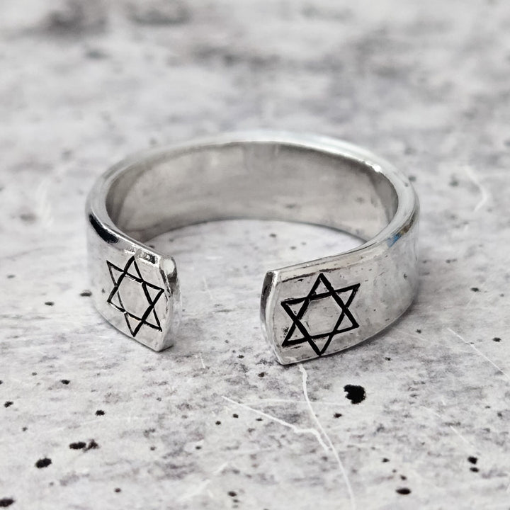 Star of David Open Back Thin Band Ring, Gender Neutral Magen David Jewelry, Minimalist Jewish Star Ring for Him, Stand with Israel Jewelry Salt and Sparkle