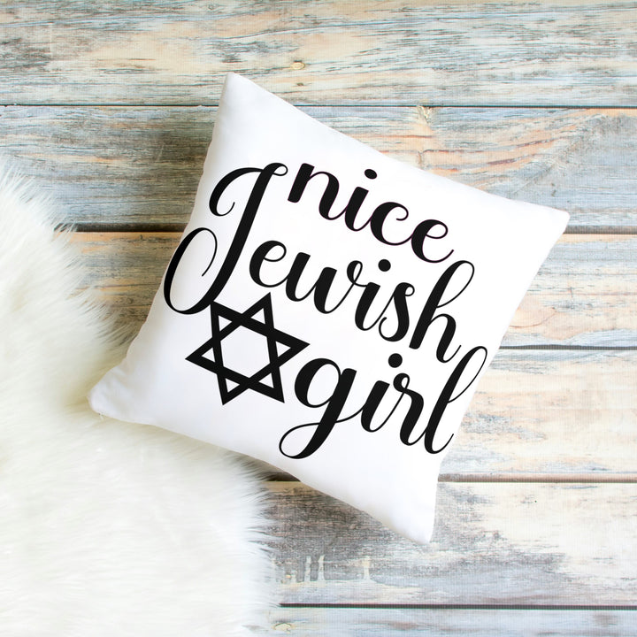 Nice Jewish Girl Throw Pillow, Funny Jewish Home Decor for First Apartment, Minimalist Judaica for Recent Grad, Hanukkah Gift for Her Salt and Sparkle