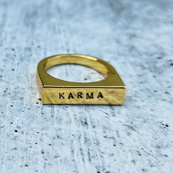 KARMA Flat Top Gold Plated or Silver Ring Salt and Sparkle