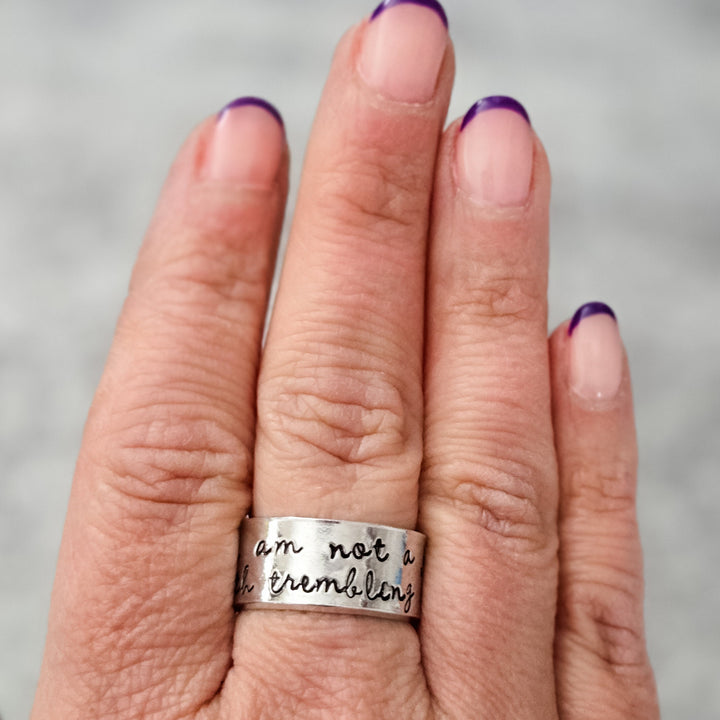 Not a Jew with Trembling Knees Open Back Wide Band Ring, Gender Neutral Jewish Jewelry, Minimalist Jewish Pride Stand with Israel Jewelry Salt and Sparkle