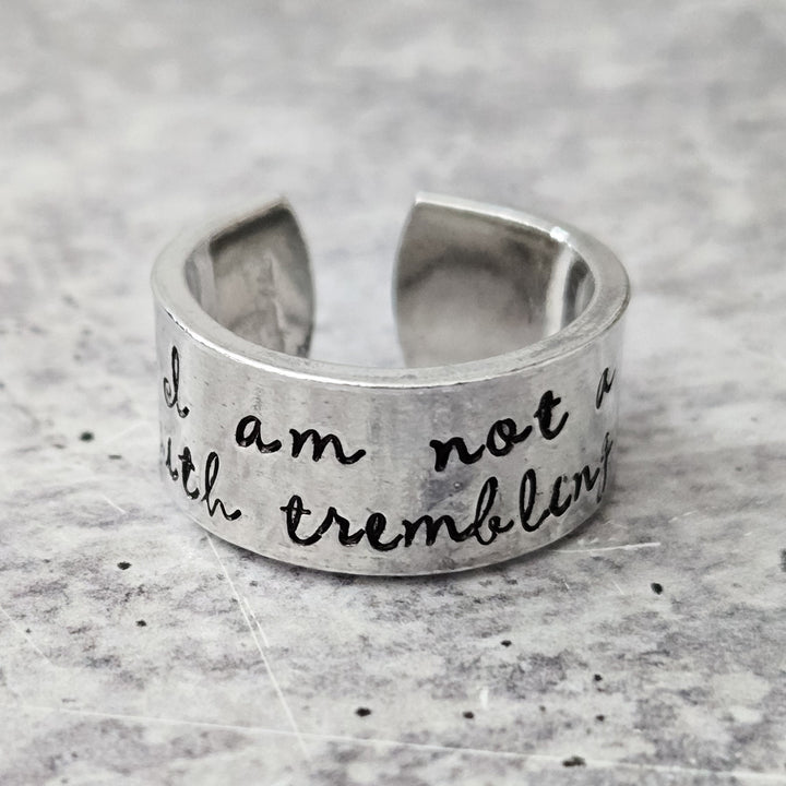 Not a Jew with Trembling Knees Open Back Wide Band Ring, Gender Neutral Jewish Jewelry, Minimalist Jewish Pride Stand with Israel Jewelry Salt and Sparkle