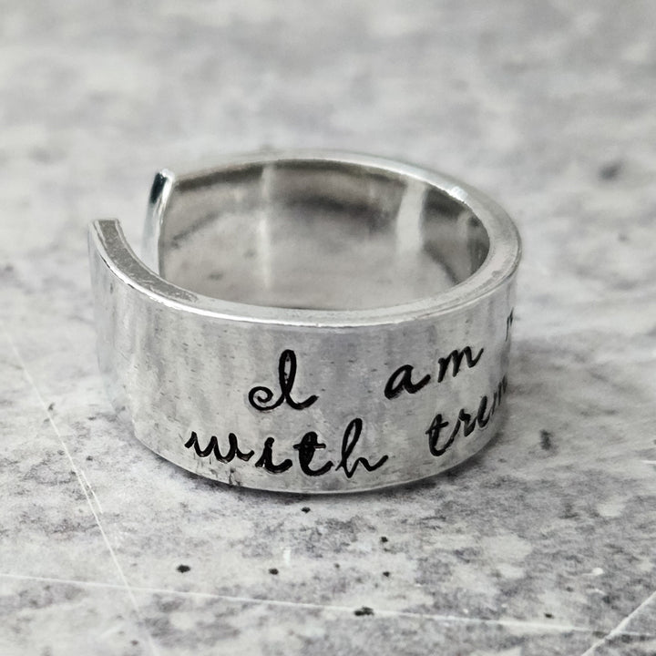 Not a Jew with Trembling Knees Open Back Wide Band Ring, Gender Neutral Jewish Jewelry, Minimalist Jewish Pride Stand with Israel Jewelry Salt and Sparkle