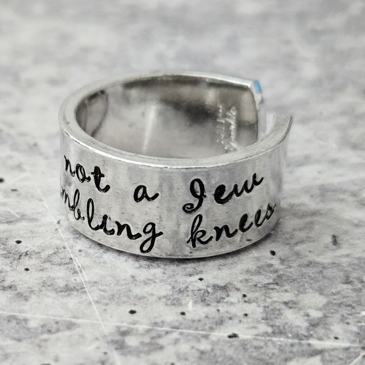 Not a Jew with Trembling Knees Open Back Wide Band Ring, Gender Neutral Jewish Jewelry, Minimalist Jewish Pride Stand with Israel Jewelry Salt and Sparkle