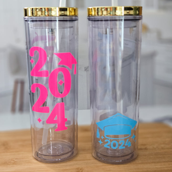 Class of 2024 Personalized Water Tumbler, Fun Name Cup with Graduation Cap and Year for High School Grad, Custom Gift for College Graduate Salt and Sparkle