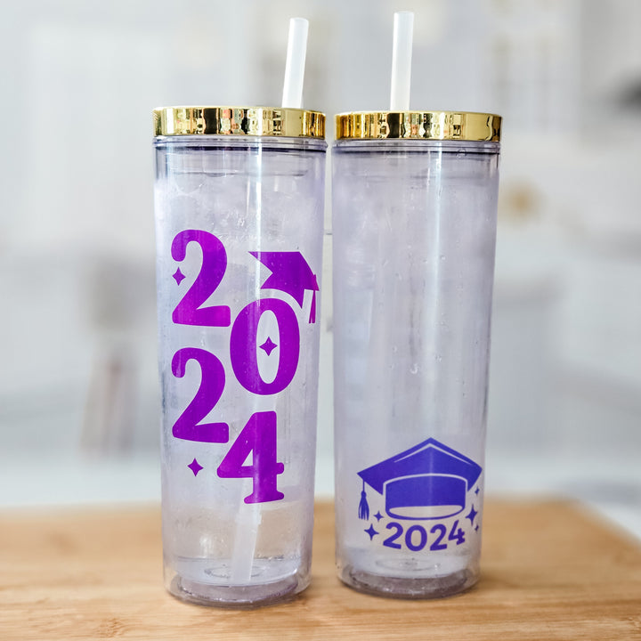 Class of 2024 Personalized Water Tumbler, Fun Name Cup with Graduation Cap and Year for High School Grad, Custom Gift for College Graduate Salt and Sparkle