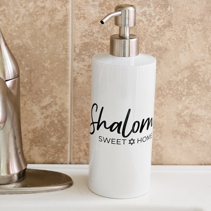 Shalom Sweet Home Soap Dispenser, Jewish Home Kitchen Decor, Jewish House Warming Gift for New Home, Stand with Israel Donation Salt and Sparkle