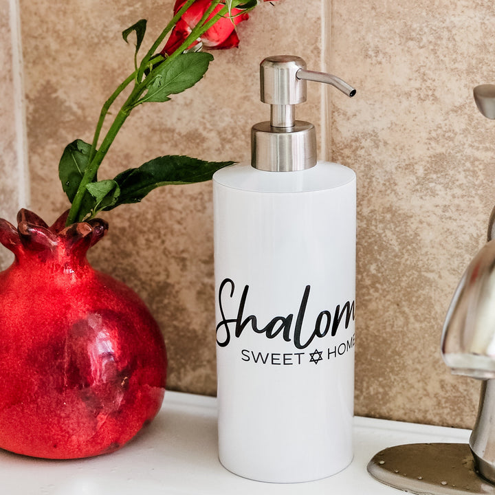 Shalom Sweet Home Soap Dispenser, Jewish Home Kitchen Decor, Jewish House Warming Gift for New Home, Stand with Israel Donation Salt and Sparkle