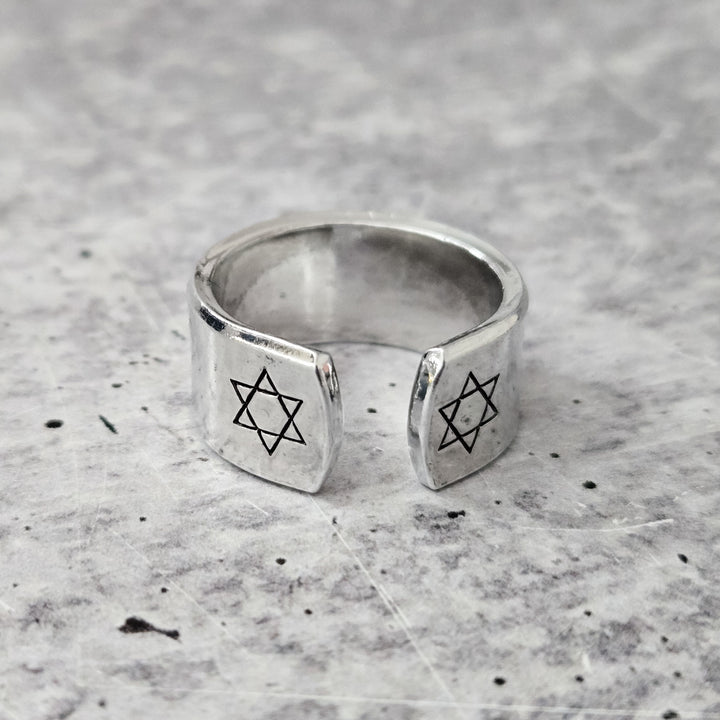 Star of David Open Back Wide Band Ring, Gender Neutral Magen David Jewelry, Minimalist Jewish Star Ring for Him, Stand with Israel Jewelry Salt and Sparkle