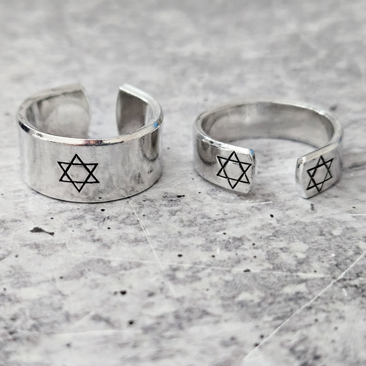 Star of David Open Back Thin Band Ring, Gender Neutral Magen David Jewelry, Minimalist Jewish Star Ring for Him, Stand with Israel Jewelry Salt and Sparkle