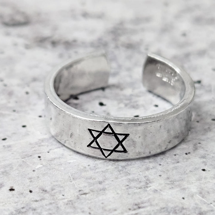 Star of David Open Back Thin Band Ring, Gender Neutral Magen David Jewelry, Minimalist Jewish Star Ring for Him, Stand with Israel Jewelry Salt and Sparkle