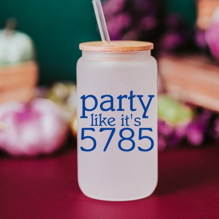 Party Like it's 5785 Rosh Hashanah Printed Glass Can Cup | Funny Jewish Humor New Years Iced Coffee Tumbler Salt and Sparkle