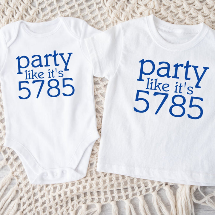 Party Like It's 5785 Rosh Hashana Toddler Tee | Funny Gender Neutral Jewish Kids T-Shirt for New Years Preschooler Salt and Sparkle