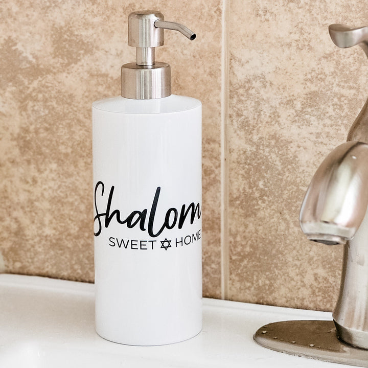 Shalom Sweet Home Soap Dispenser, Jewish Home Kitchen Decor, Jewish House Warming Gift for New Home, Stand with Israel Donation Salt and Sparkle