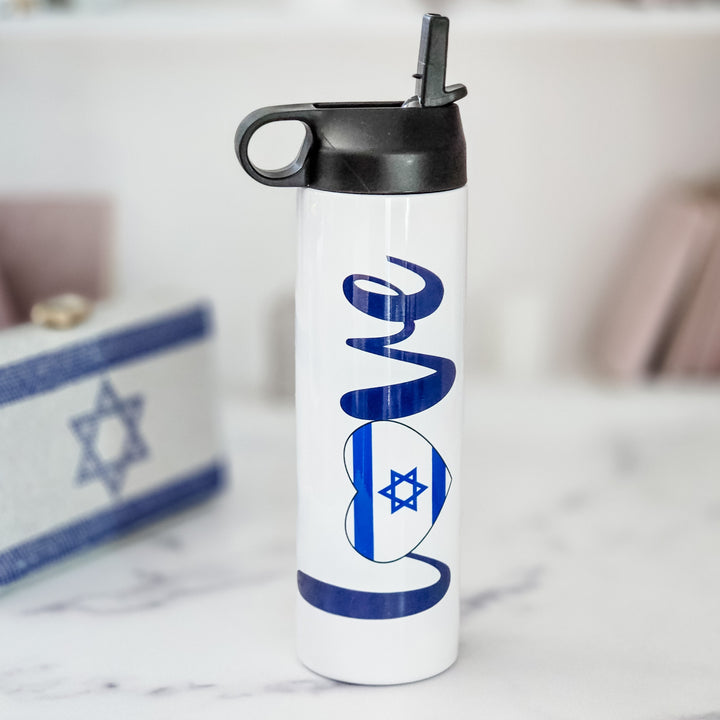 Israel Pride 20 oz Water Bottle, Stand with Israel Jewish Pride Reusable Drink Tumbler, Love Israel Travel Mug for Camp, School Water Bottle Salt and Sparkle