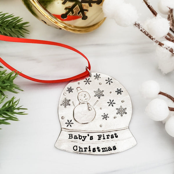 Baby's First Christmas 2024 Keepsake Ornament - Custom Name Snowglobe Salt and Sparkle