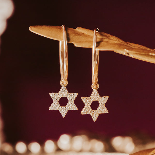 Star of David Crystal Hoop Earrings| Dainty Magen David Hoops for Her Salt and Sparkle