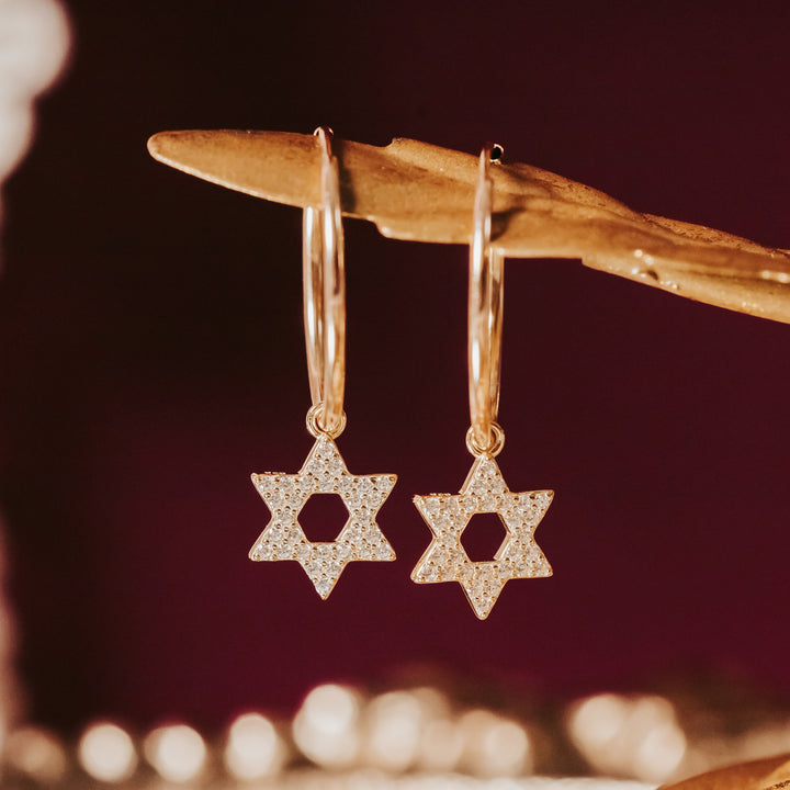 Star of David Crystal Hoop Earrings| Dainty Magen David Hoops for Her Salt and Sparkle