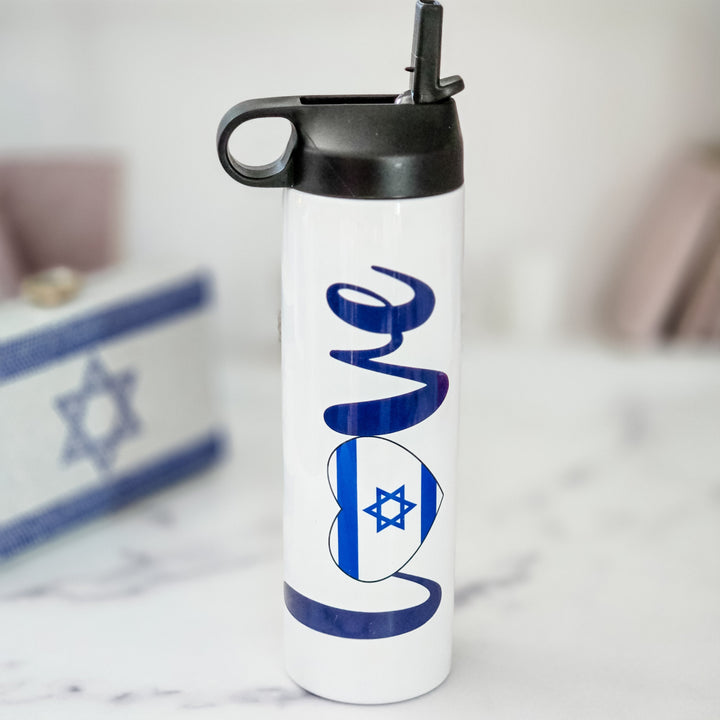 Israel Pride 20 oz Water Bottle, Stand with Israel Jewish Pride Reusable Drink Tumbler, Love Israel Travel Mug for Camp, School Water Bottle Salt and Sparkle