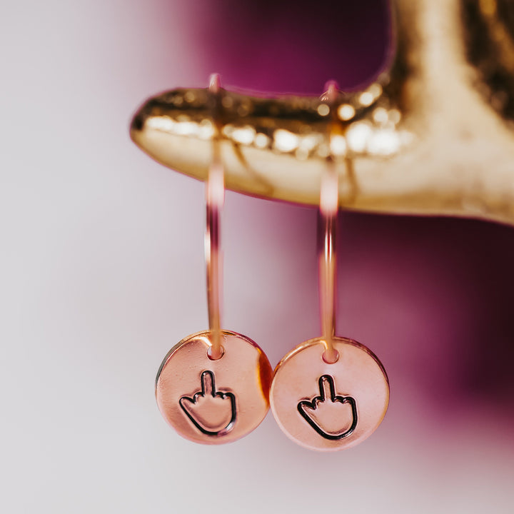 Middle Finger Dainty Hoop Earrings - Funny Motivational Jewelry Salt and Sparkle