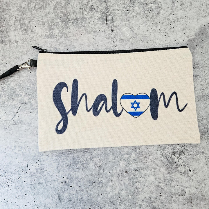 Shalom Makeup Pouch, Jewish Pencil Case  Back to School, Stand with Israel Tote Bag Organizer, Chanukah Gift for Teen Wristlet Wallet Bag Salt and Sparkle