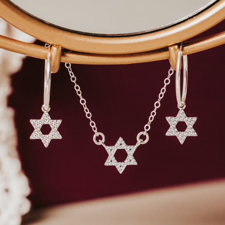 Star of David Crystal Hoop Earrings| Dainty Magen David Hoops for Her Salt and Sparkle