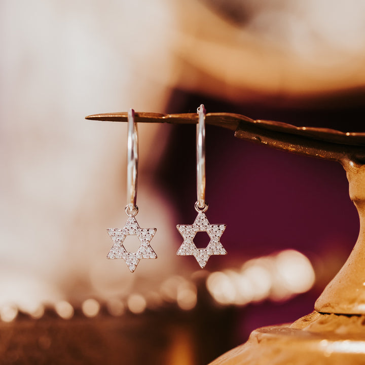 Star of David Crystal Hoop Earrings| Dainty Magen David Hoops for Her Salt and Sparkle