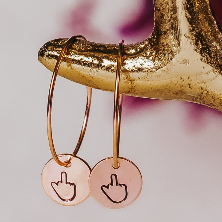 Middle Finger Dainty Hoop Earrings - Funny Motivational Jewelry Salt and Sparkle