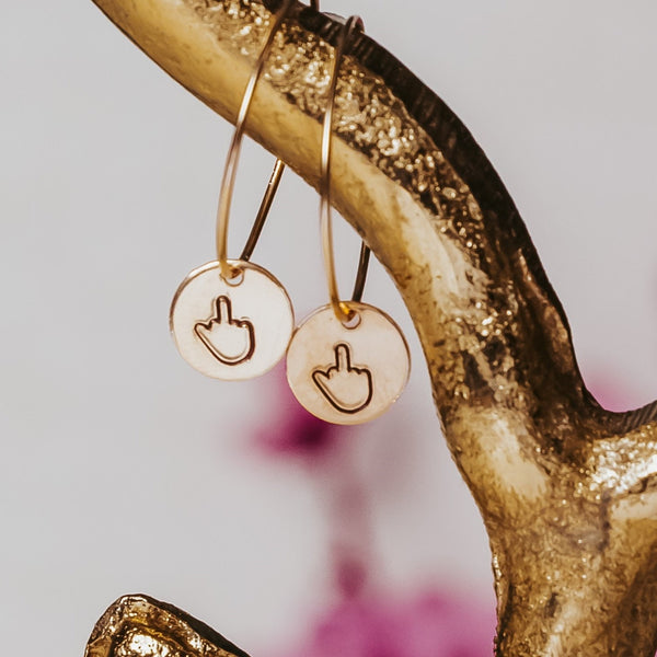 Middle Finger Dainty Hoop Earrings - Funny Motivational Jewelry Salt and Sparkle