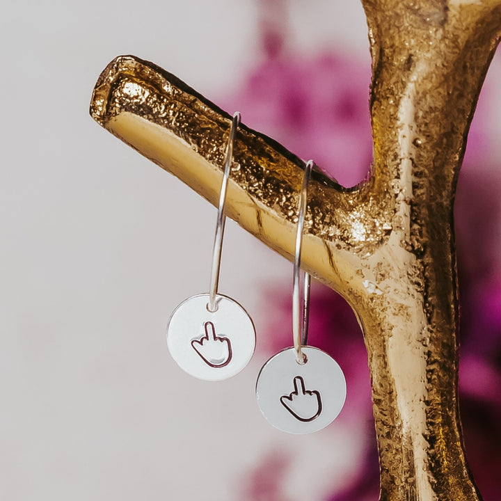 Middle Finger Dainty Hoop Earrings - Funny Motivational Jewelry Salt and Sparkle