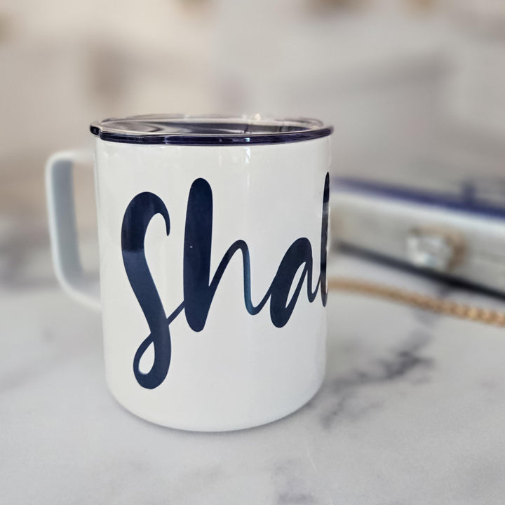 Shalom Love Israel Travel Mug, Jewish Pride Coffee Cup for Work Commute, Jewish Hanukkah Gift for Him, Chanukah Drinkware for Zionist Home Salt and Sparkle