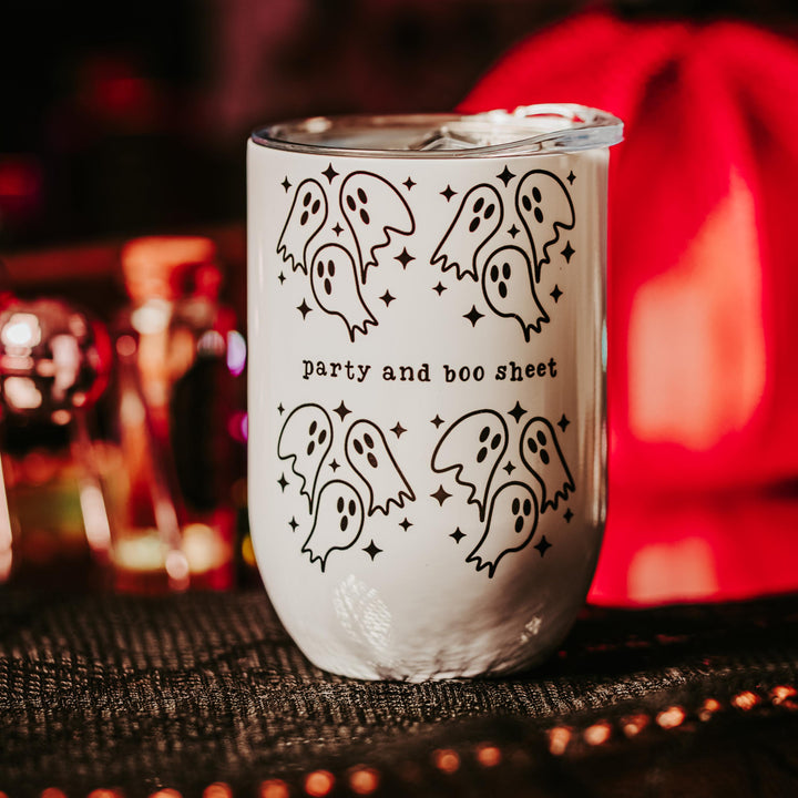 Halloween Ghosts Wine Tumbler - Party and Boo Sheet Cute Ghost Cup for Adults Trick or Treating Salt and Sparkle