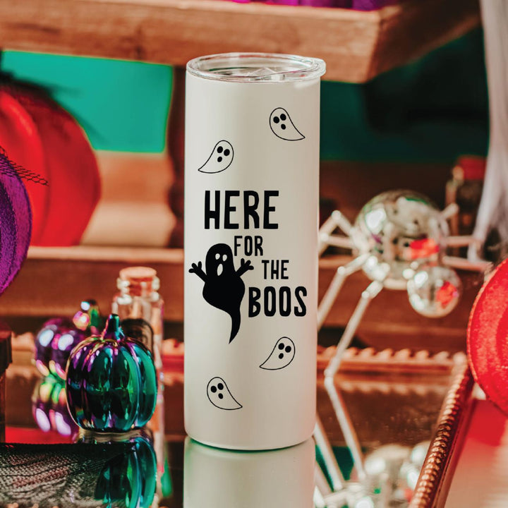 Here for the Boos Ghost Halloween Water Bottle Drink Tumbler - Cute Ghost Cup for Adults Trick or Treating Salt and Sparkle