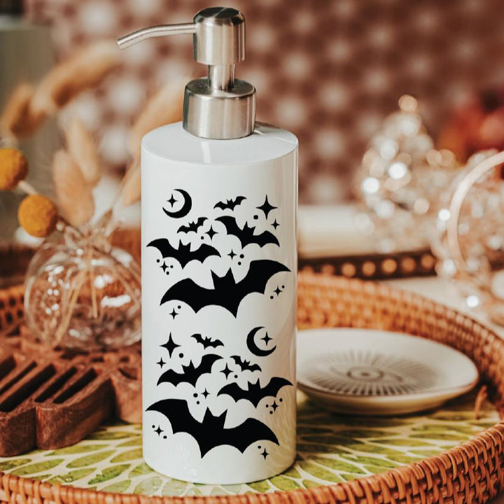 Starry Night Halloween Bats Soap Dispenser - Festive Gothic Spooky Halloween Bathroom Decor Salt and Sparkle