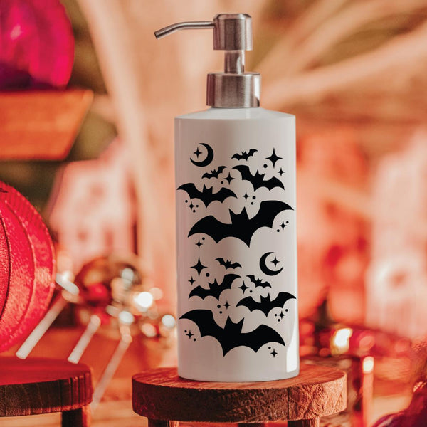 Starry Night Halloween Bats Soap Dispenser - Festive Gothic Spooky Halloween Bathroom Decor Salt and Sparkle