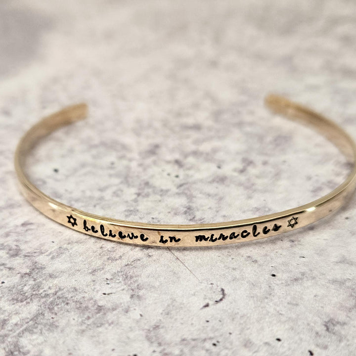 Believe in Miracles Hanukkah Adjustable Skinny Cuff Bracelet | Dainty Jewish Jewelry Salt and Sparkle