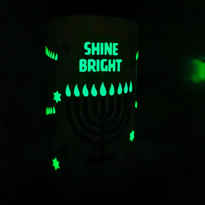 Kids Shine Bright Menorah Glow-in-the-Dark Sippy Cup, Preschooler Tumbler for Chanukah Present - Jewish Personalized Water Bottle for Child Salt and Sparkle