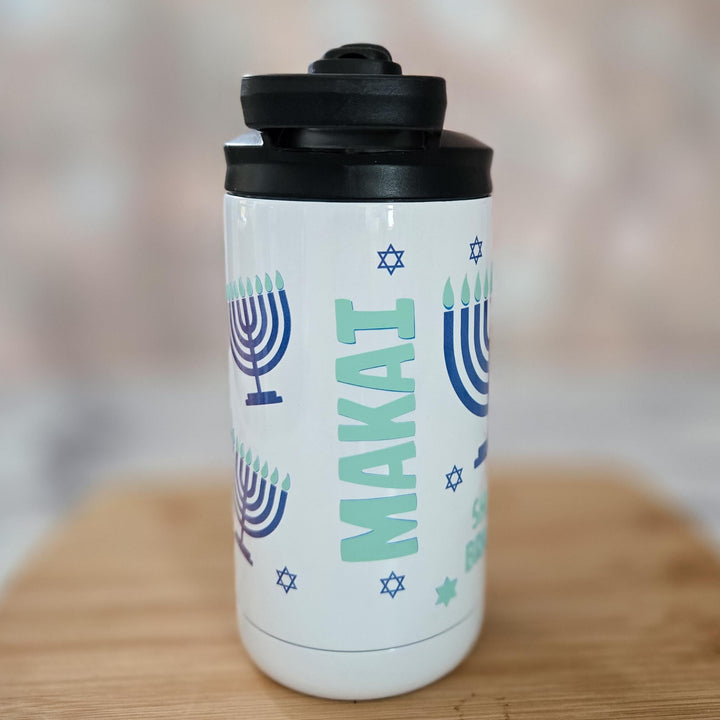 Kids Shine Bright Menorah Glow-in-the-Dark Sippy Cup, Preschooler Tumbler for Chanukah Present - Jewish Personalized Water Bottle for Child Salt and Sparkle