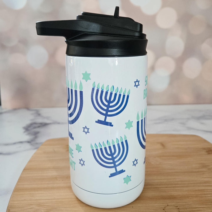 Kids Shine Bright Menorah Glow-in-the-Dark Sippy Cup, Preschooler Tumbler for Chanukah Present - Jewish Personalized Water Bottle for Child Salt and Sparkle