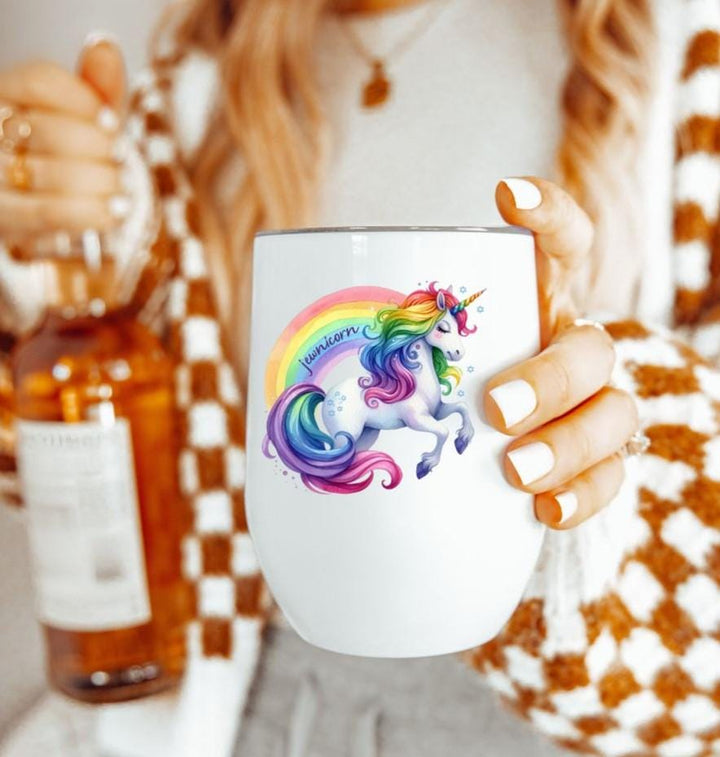 Jewnicorn Rainbow Wine Tumbler Travel Cup | Proud Zionist Insulated Wine Tumbler for Her Salt and Sparkle