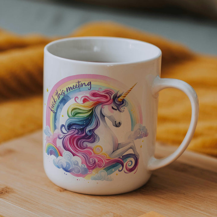 F*ck This Meeting Unicorn Mug for Work, Funny Gift for Bestie, White Elephant Christmas for Boss, Rainbow Unicorn Coffee Mug, Work from Home Salt and Sparkle