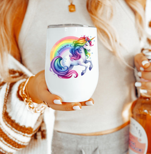 Jewnicorn Rainbow Wine Tumbler Travel Cup | Proud Zionist Insulated Wine Tumbler for Her Salt and Sparkle