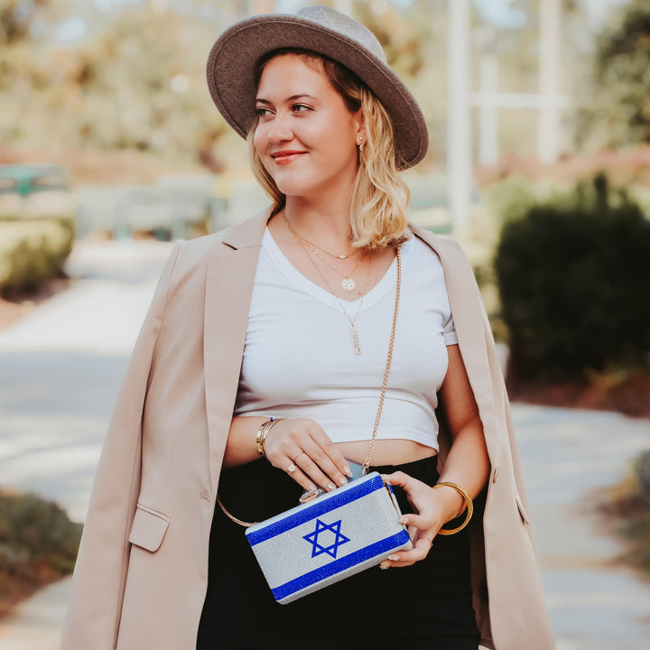 Israel Flag Rhinestone Clutch Salt and Sparkle