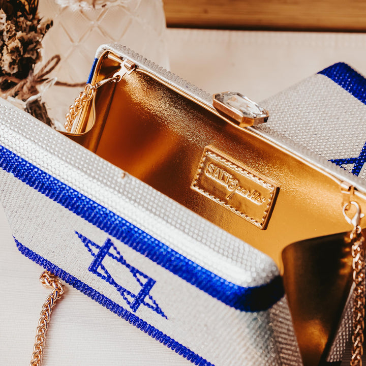 Israel Flag Rhinestone Clutch Salt and Sparkle