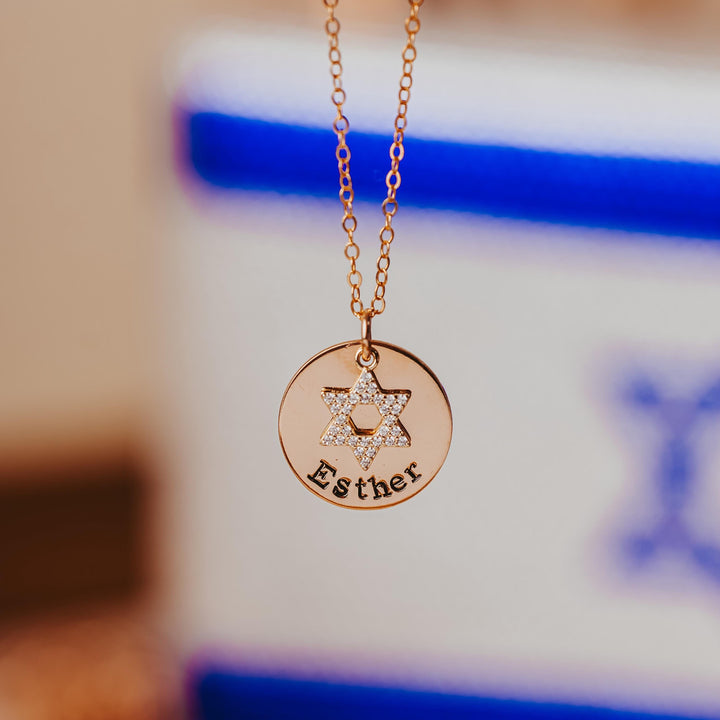 Custom Name Necklace with Crystal Magen David Salt and Sparkle