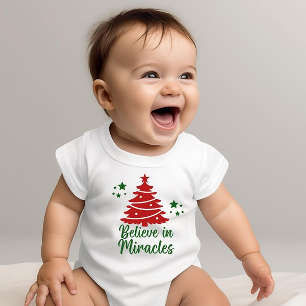 Believe in Miracles Christmas Baby Bodysuit - Sweet Unisex Bodysuit for Infant Salt and Sparkle