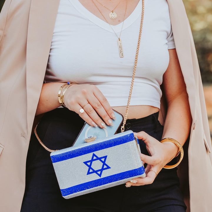 Israel Flag Rhinestone Clutch Salt and Sparkle