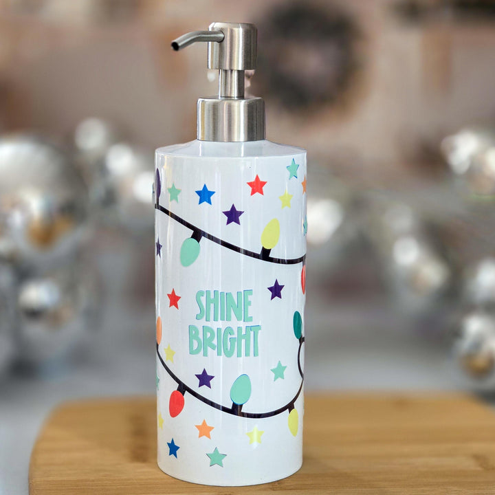 Shine Bright Christmas Soap Dispenser - Festive Lights Glow in the Dark Christmas Bathroom Decor for Kids Salt and Sparkle