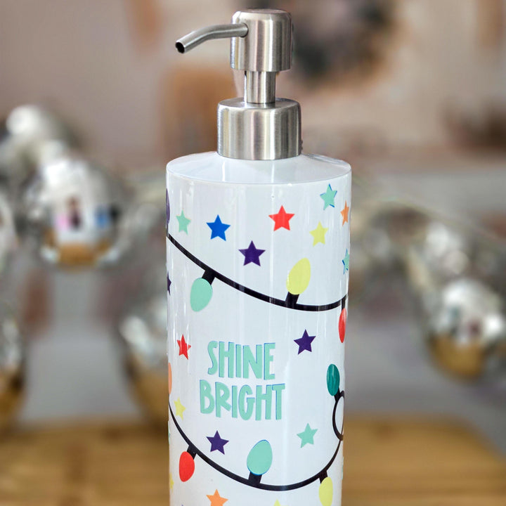 Shine Bright Christmas Soap Dispenser - Festive Lights Glow in the Dark Christmas Bathroom Decor for Kids Salt and Sparkle