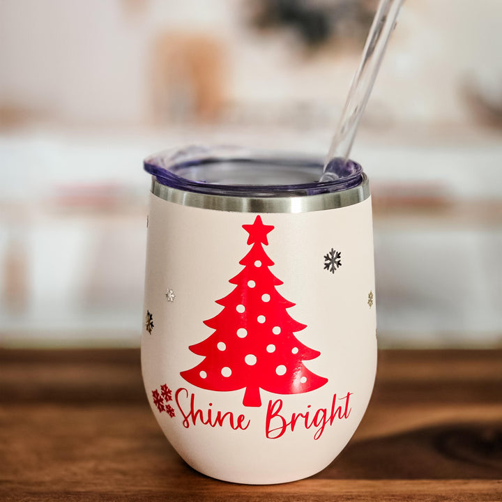 Shine Bright Christmas Chanukah Wine Tumbler - Chrismukkah Gift for Interfaith Couple Salt and Sparkle